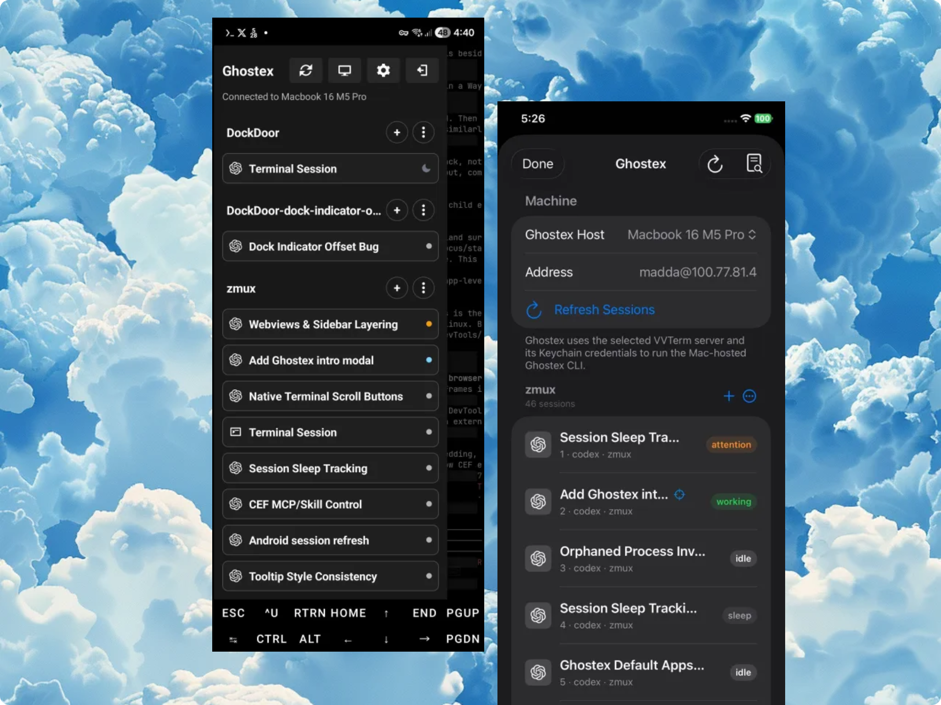 iOS and Android apps for remote agent control